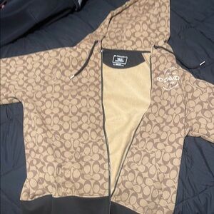 Coach Beige and Dark Brown Logo Hoodie